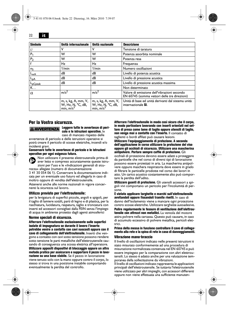 It per la vostra sicurezza | Fein MultiMaster Marine User Manual | Page 22 / 107