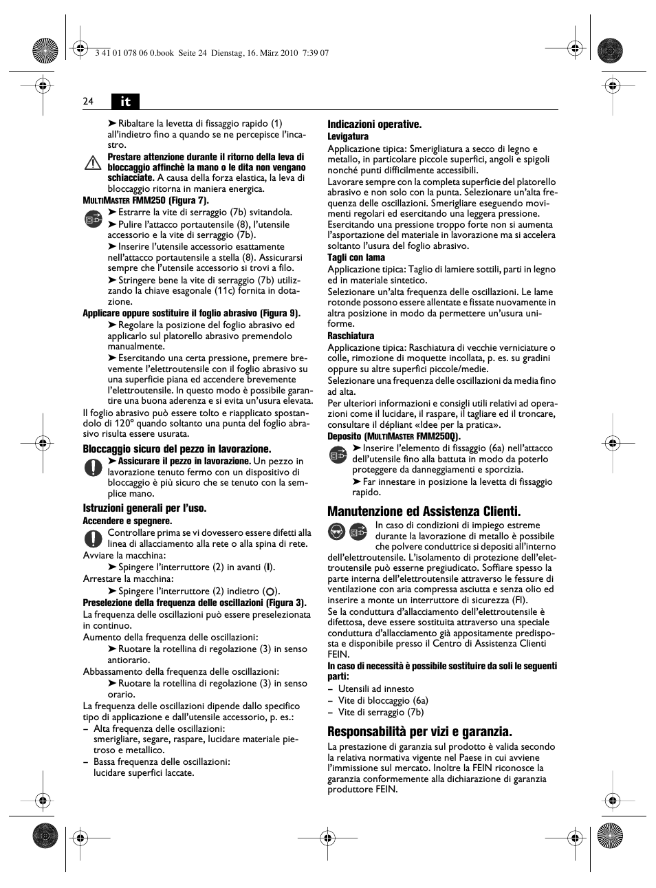 Manutenzione ed assistenza clienti, Responsabilità per vizi e garanzia | Fein MultiMaster Marine User Manual | Page 24 / 107