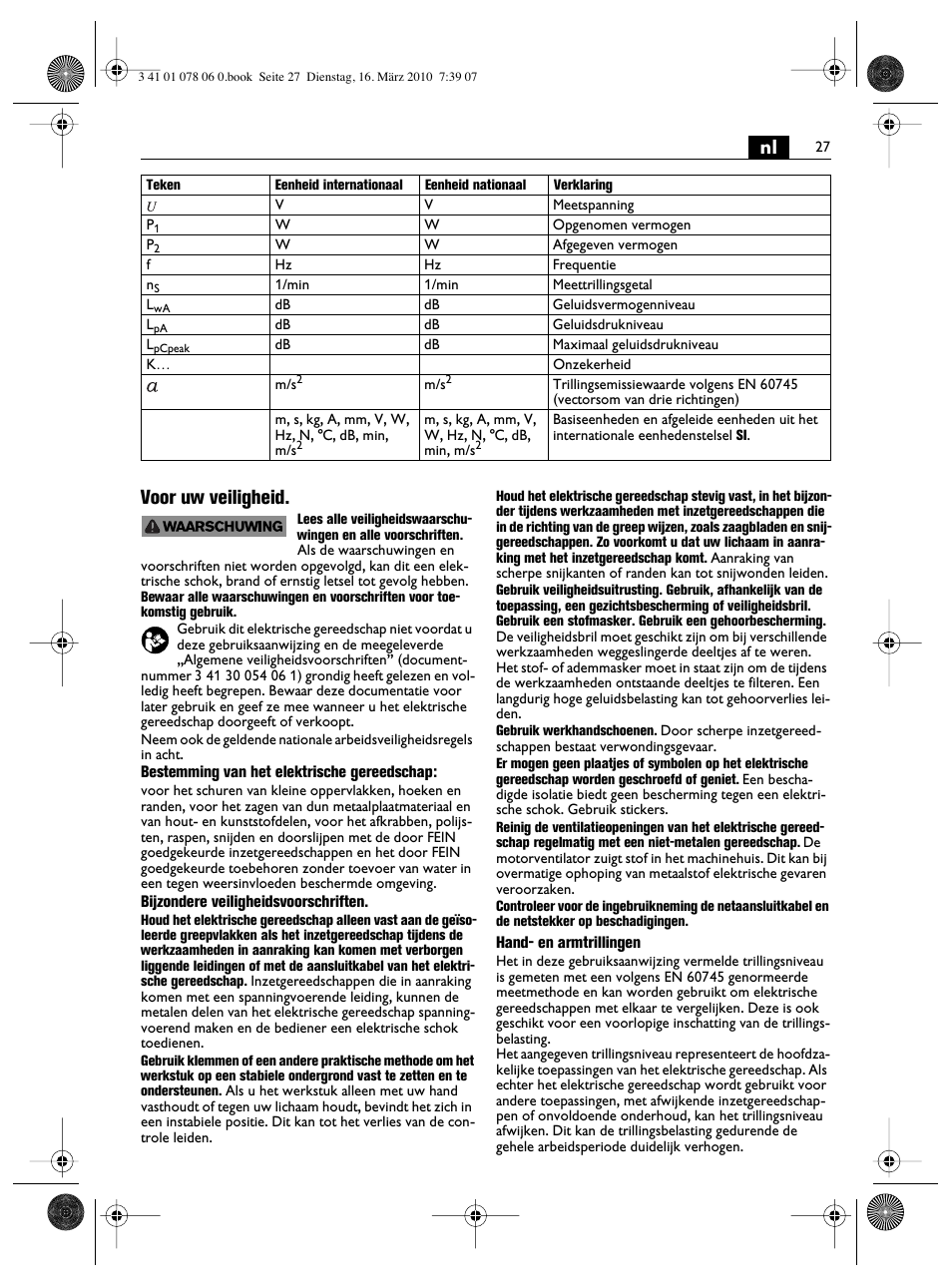 Nl voor uw veiligheid | Fein MultiMaster Marine User Manual | Page 27 / 107