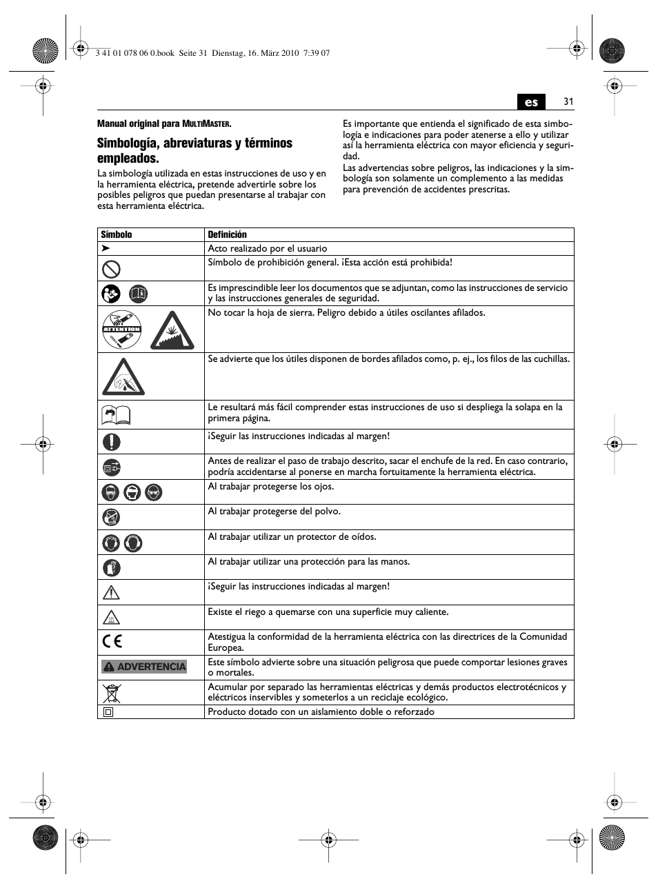 Simbología, abreviaturas y términos empleados | Fein MultiMaster Marine User Manual | Page 31 / 107