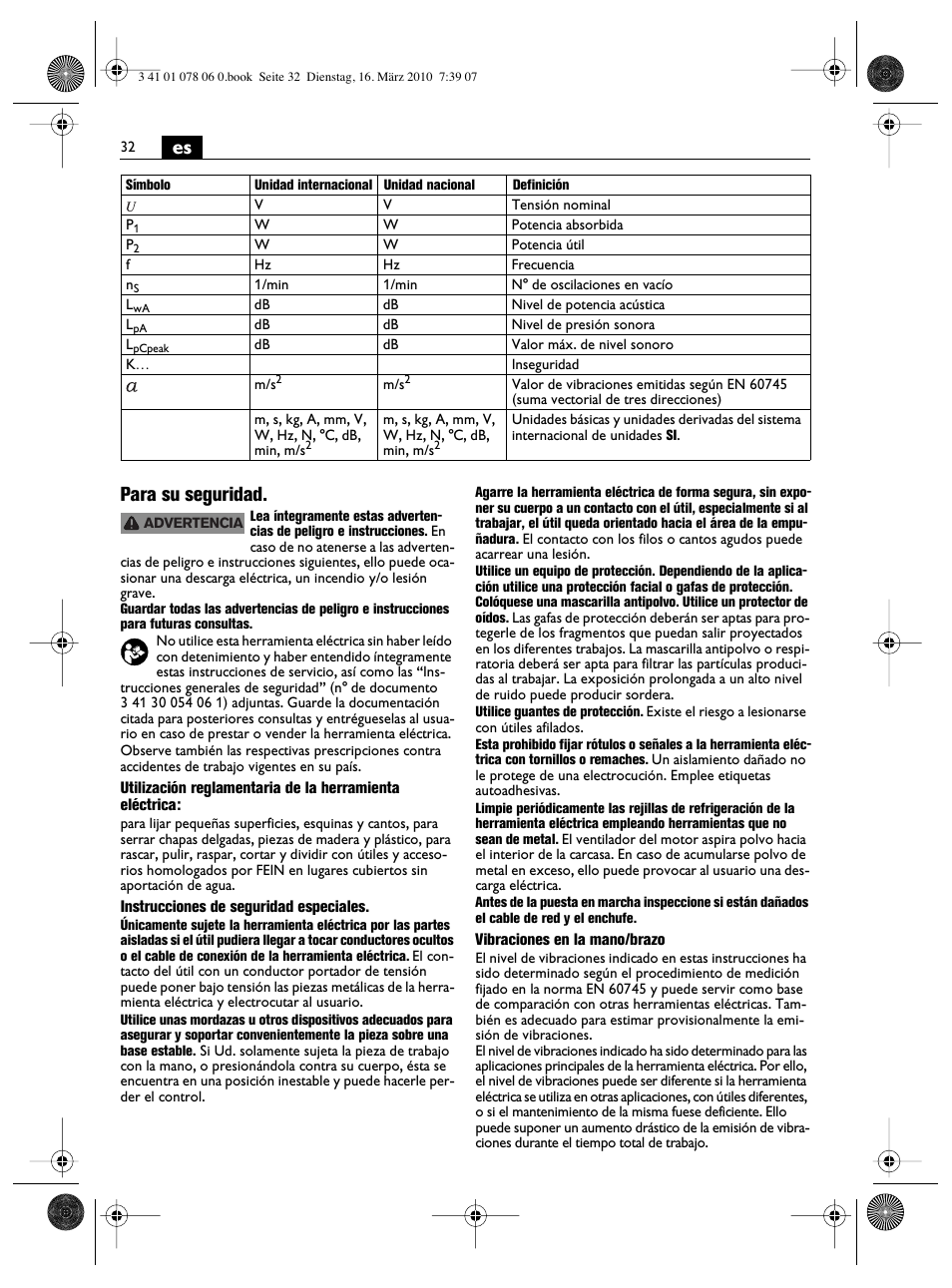 Es para su seguridad | Fein MultiMaster Marine User Manual | Page 32 / 107