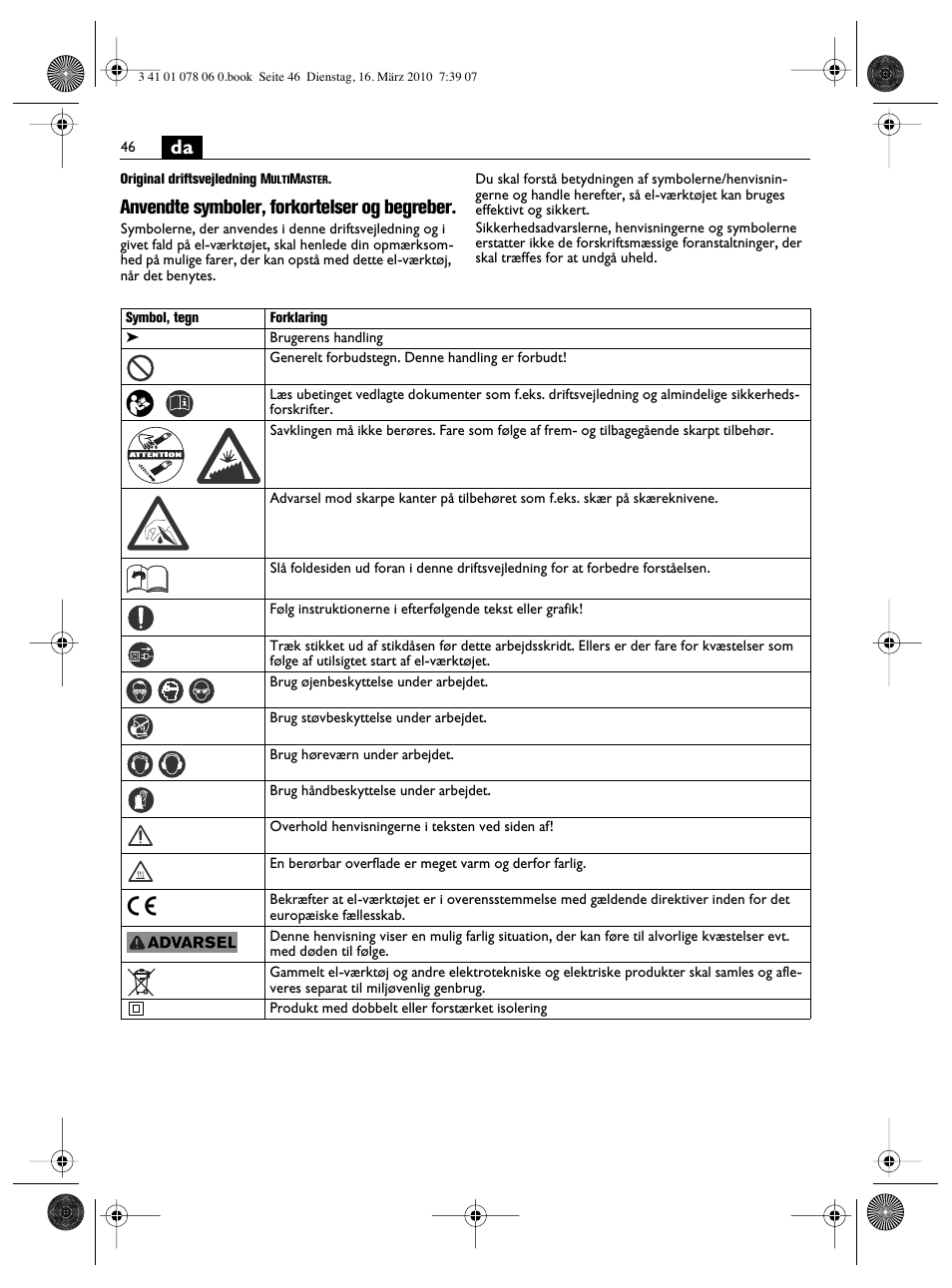 Anvendte symboler, forkortelser og begreber | Fein MultiMaster Marine User Manual | Page 46 / 107