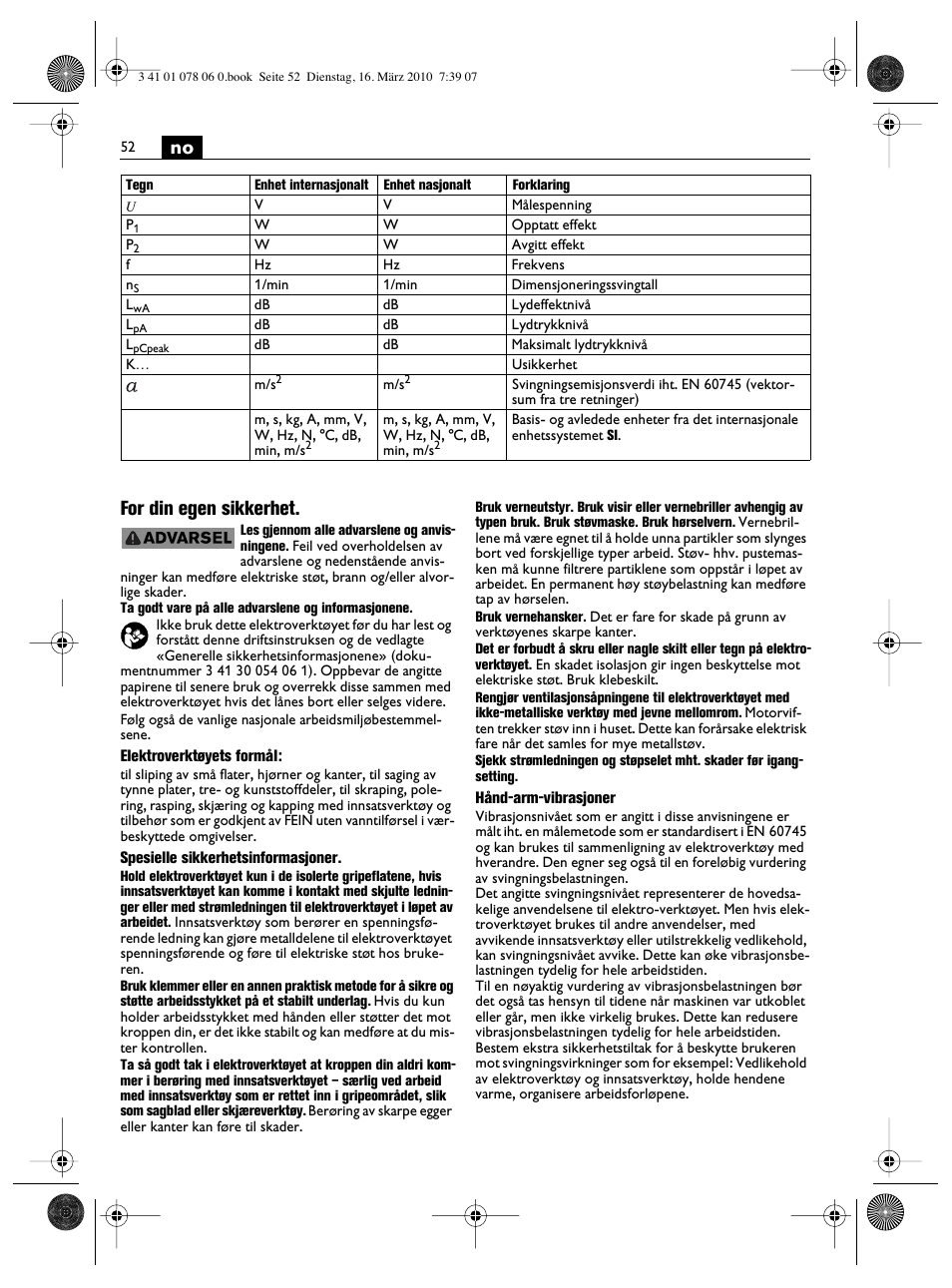 No for din egen sikkerhet | Fein MultiMaster Marine User Manual | Page 52 / 107