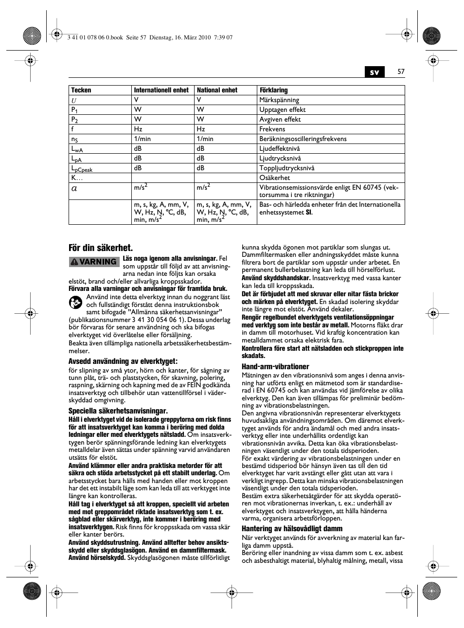 Sv för din säkerhet | Fein MultiMaster Marine User Manual | Page 57 / 107