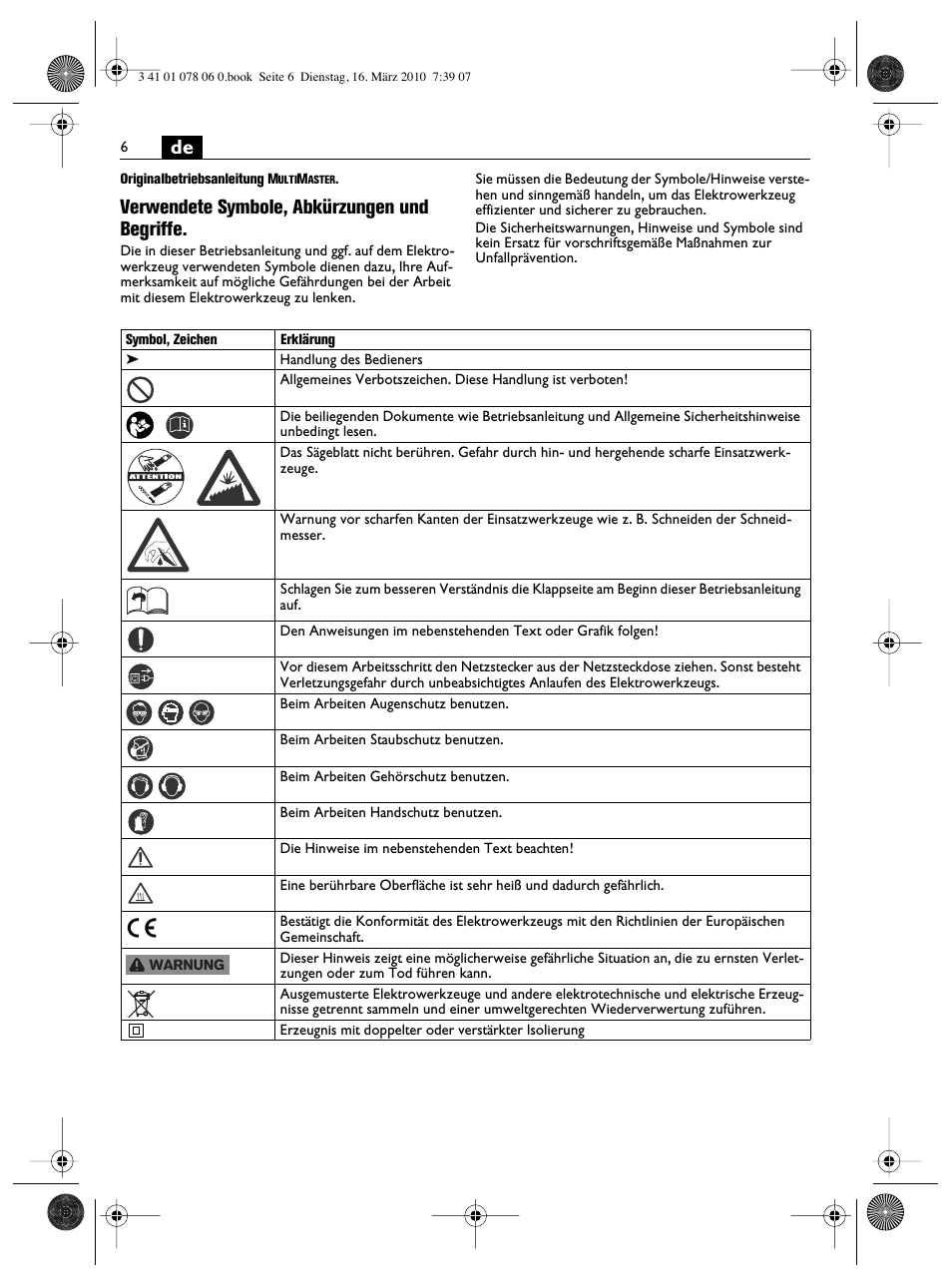 Verwendete symbole, abkürzungen und begriffe | Fein MultiMaster Marine User Manual | Page 6 / 107