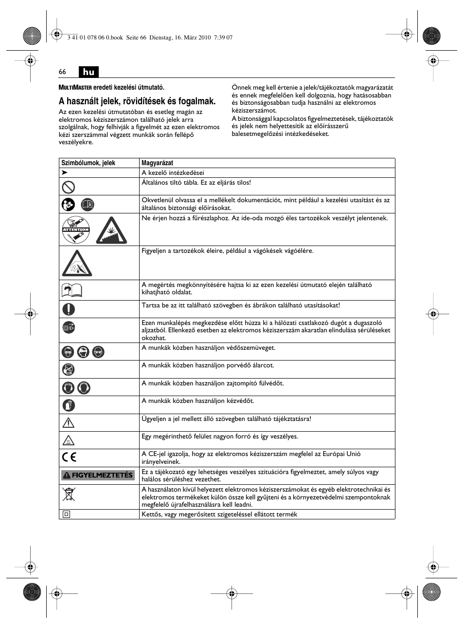 A használt jelek, rövidítések és fogalmak | Fein MultiMaster Marine User Manual | Page 66 / 107