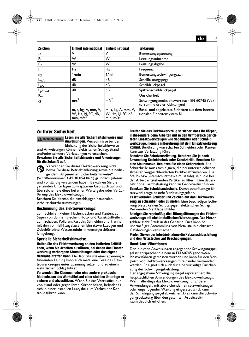 De zu ihrer sicherheit | Fein MultiMaster Marine User Manual | Page 7 / 107