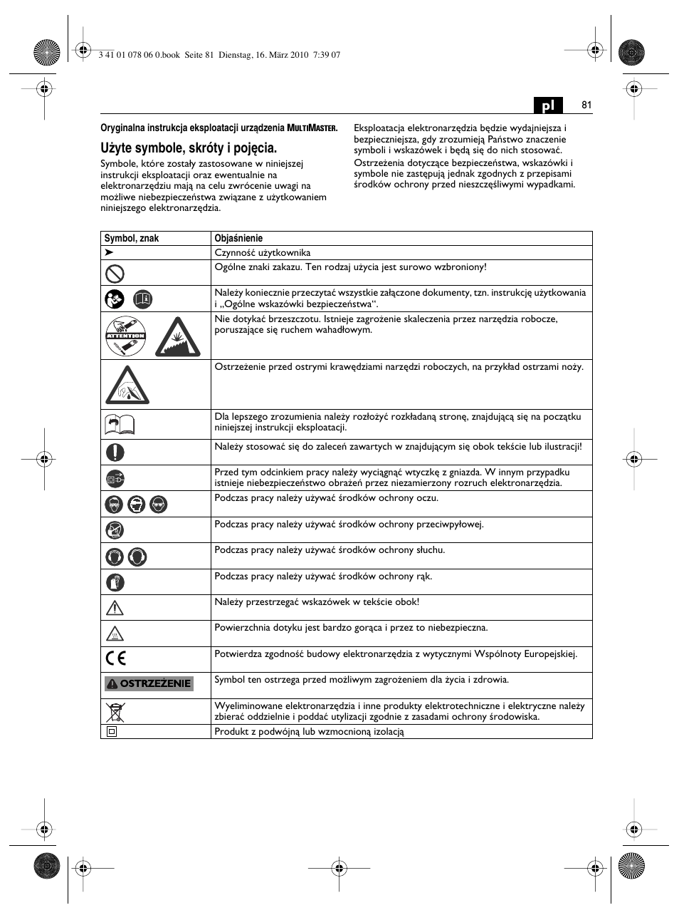 U˝yte symbole, skróty i poj´cia | Fein MultiMaster Marine User Manual | Page 81 / 107