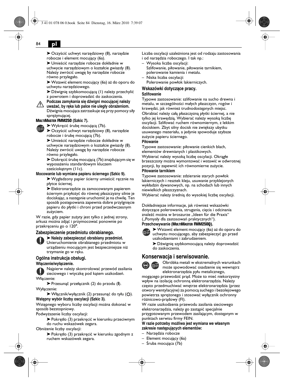 Konserwacja i serwisowanie | Fein MultiMaster Marine User Manual | Page 84 / 107