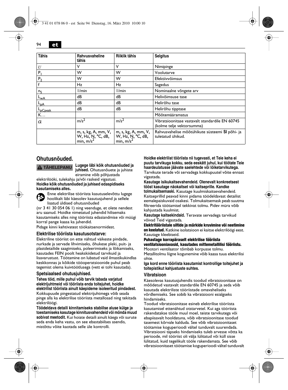 Et ohutusnõuded | Fein MultiMaster Marine User Manual | Page 94 / 107