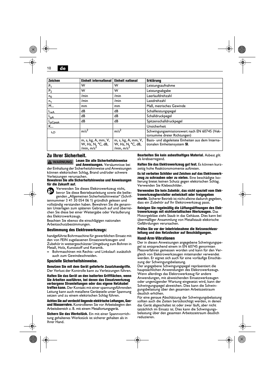 De zu ihrer sicherheit | Fein BOP 10-2 User Manual | Page 10 / 110