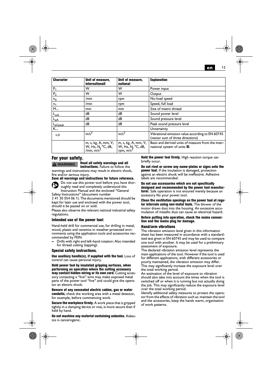 En for your safety | Fein BOP 10-2 User Manual | Page 13 / 110