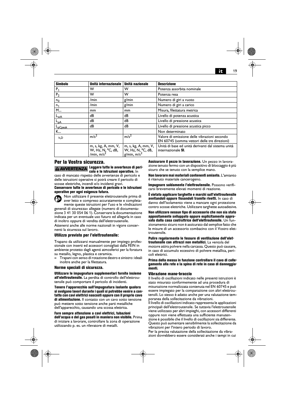 It per la vostra sicurezza | Fein BOP 10-2 User Manual | Page 19 / 110