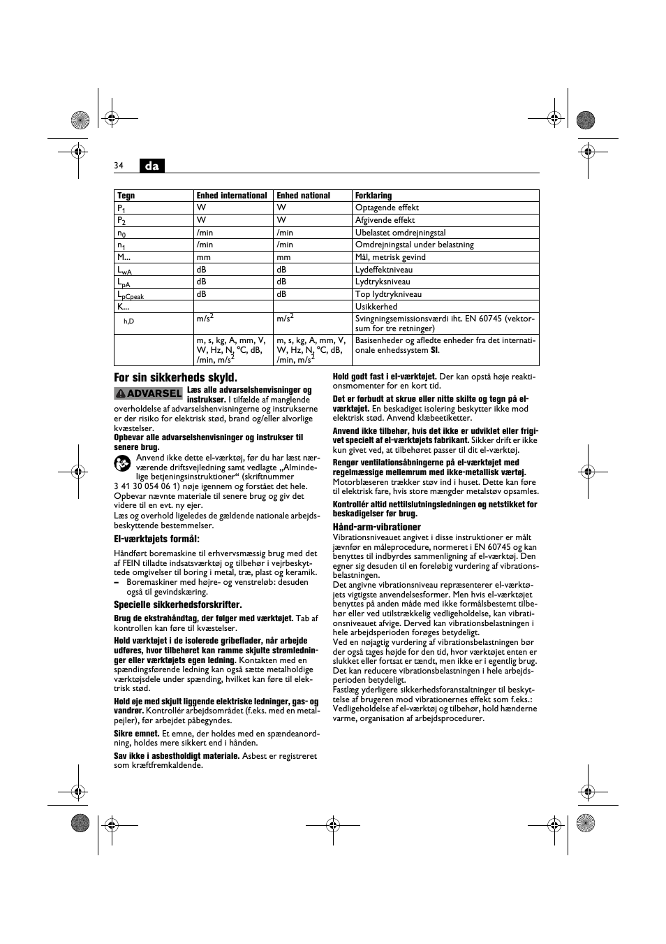 Da for sin sikkerheds skyld | Fein BOP 10-2 User Manual | Page 34 / 110