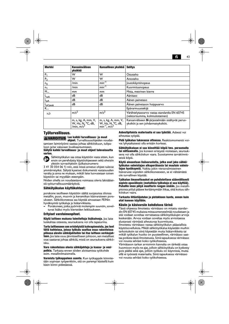 Fi työturvallisuus | Fein BOP 10-2 User Manual | Page 43 / 110