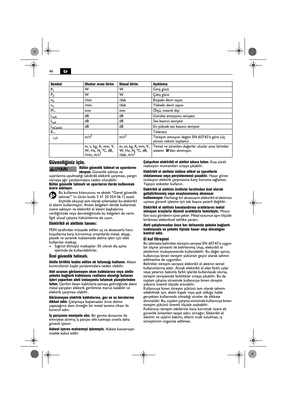 Tr güvenliğiniz için | Fein BOP 10-2 User Manual | Page 46 / 110
