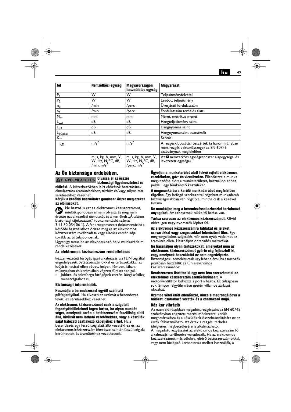 Hu az ön biztonsága érdekében | Fein BOP 10-2 User Manual | Page 49 / 110