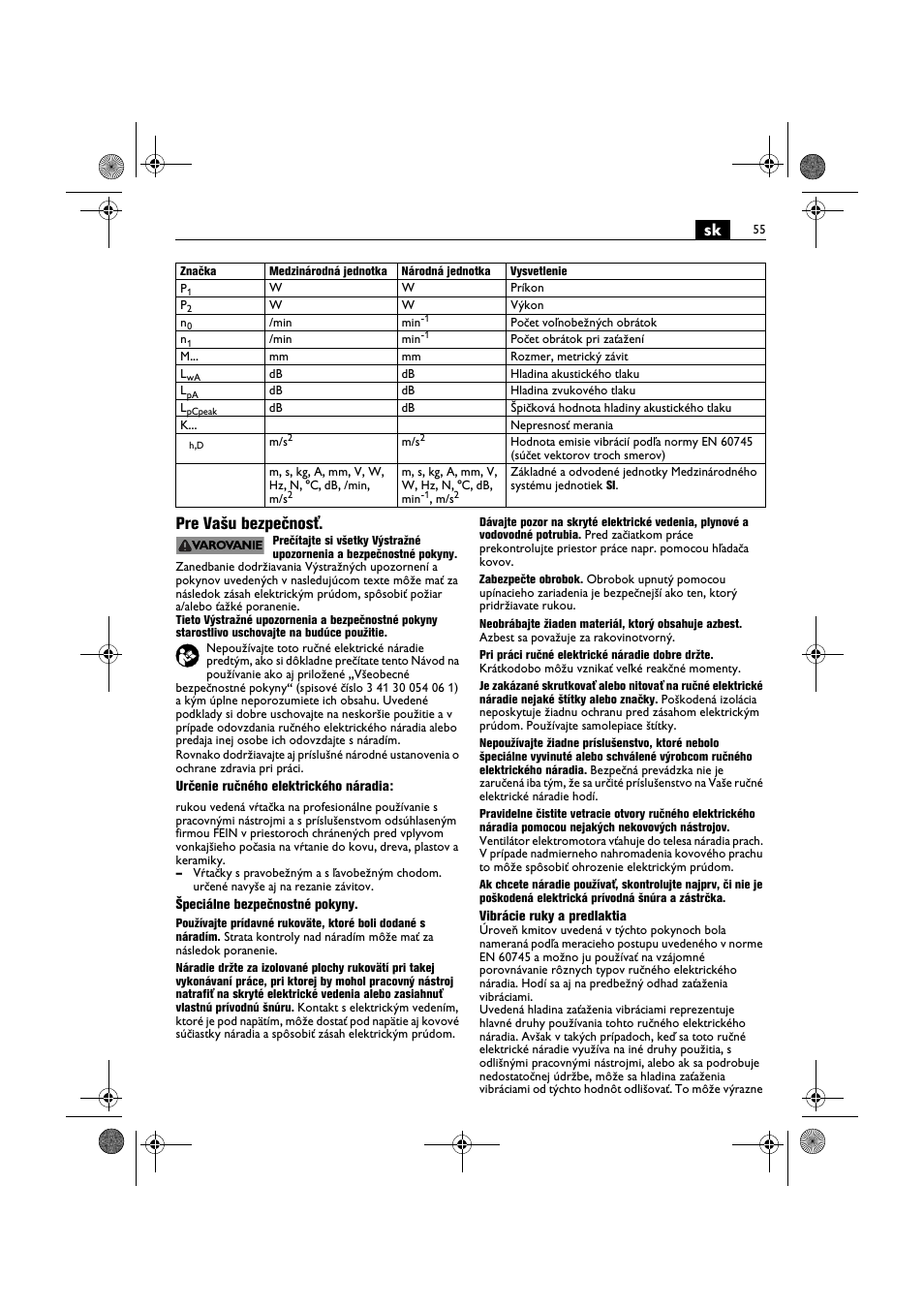 Sk pre vašu bezpečnosť | Fein BOP 10-2 User Manual | Page 55 / 110