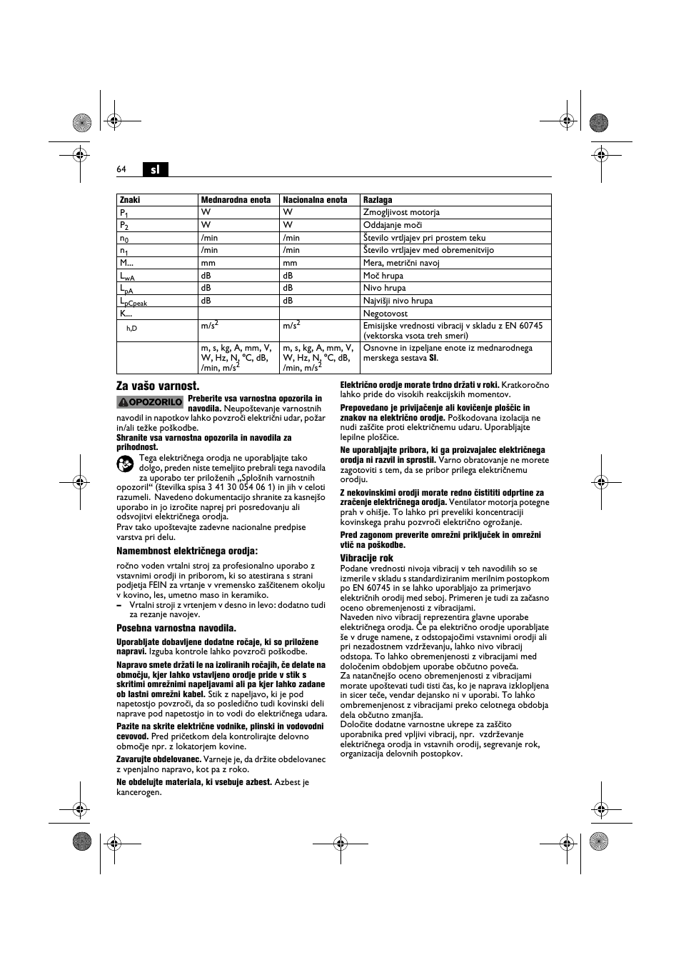 Sl za vašo varnost | Fein BOP 10-2 User Manual | Page 64 / 110