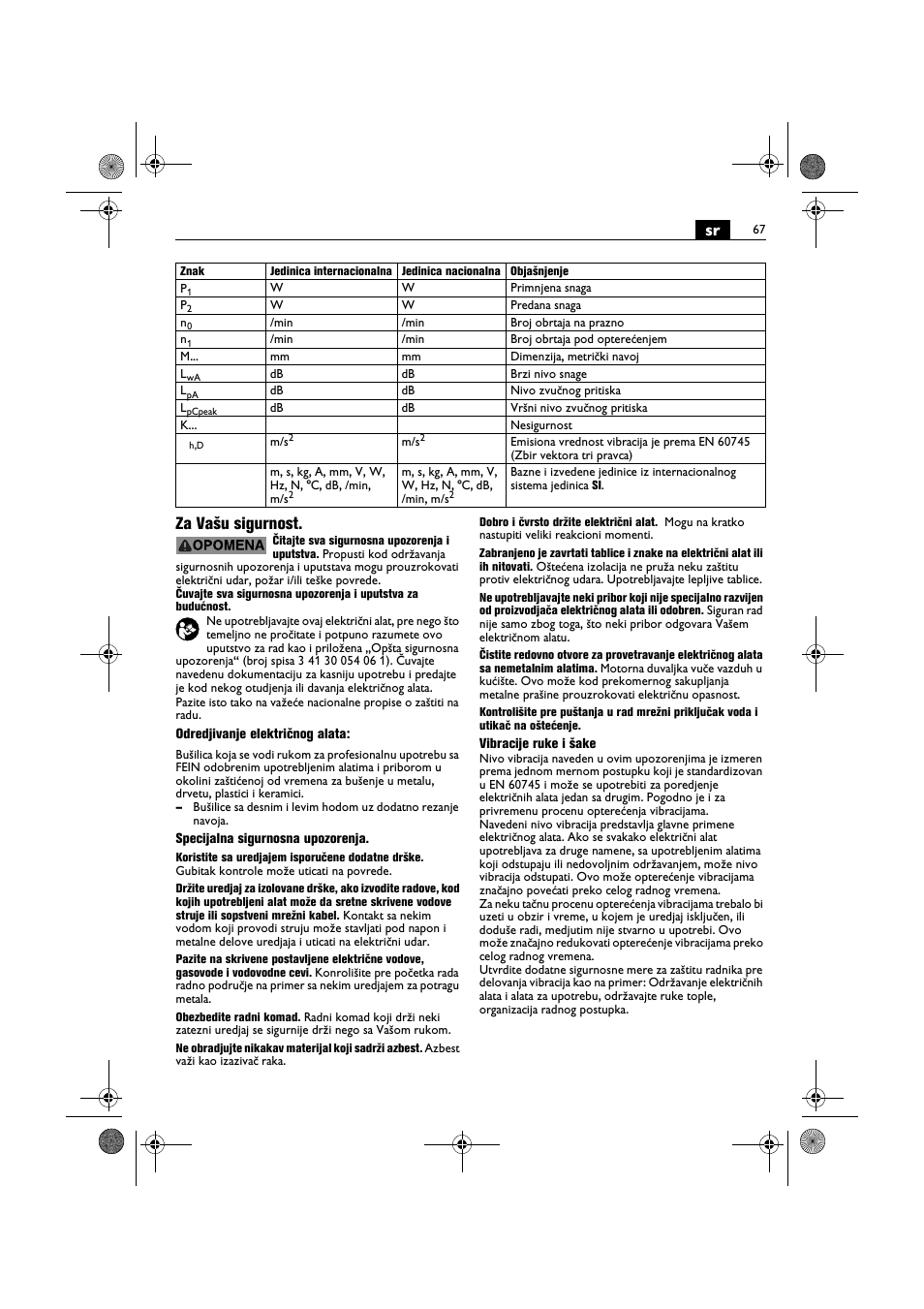 Sr za vašu sigurnost | Fein BOP 10-2 User Manual | Page 67 / 110