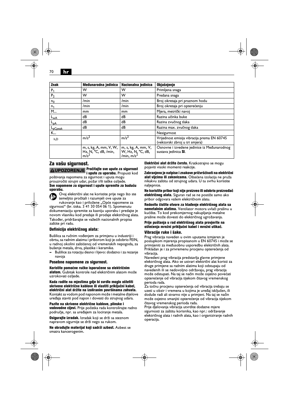 Hr za vašu sigurnost | Fein BOP 10-2 User Manual | Page 70 / 110