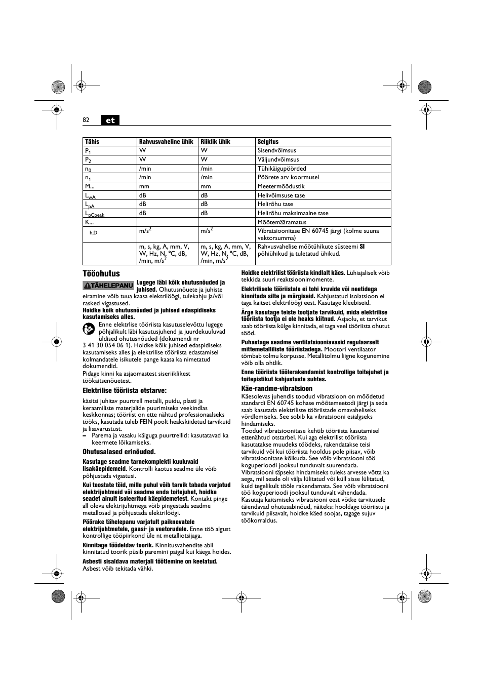 Et tööohutus | Fein BOP 10-2 User Manual | Page 82 / 110