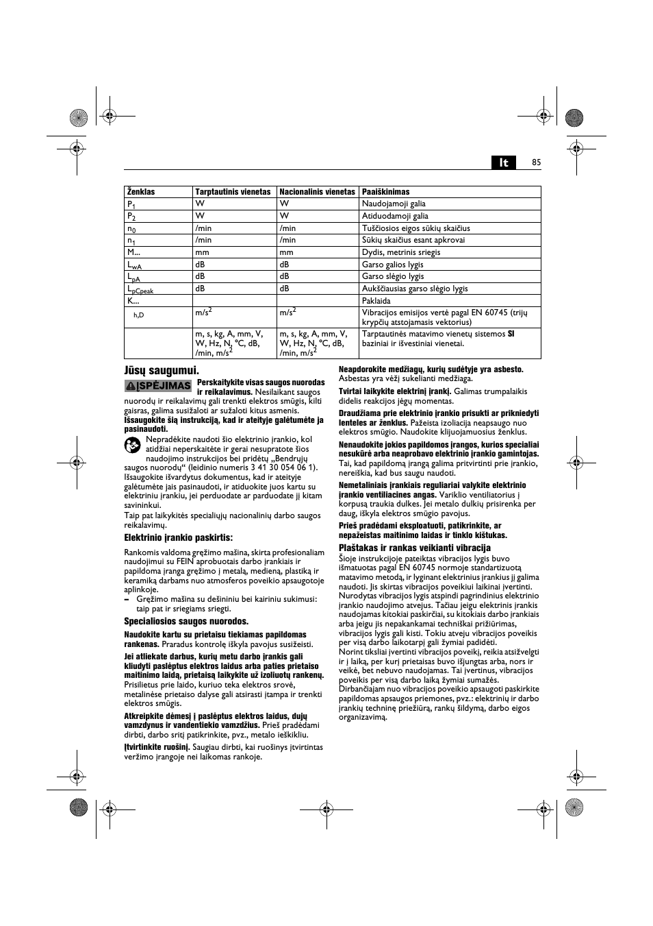 Lt jūsų saugumui | Fein BOP 10-2 User Manual | Page 85 / 110