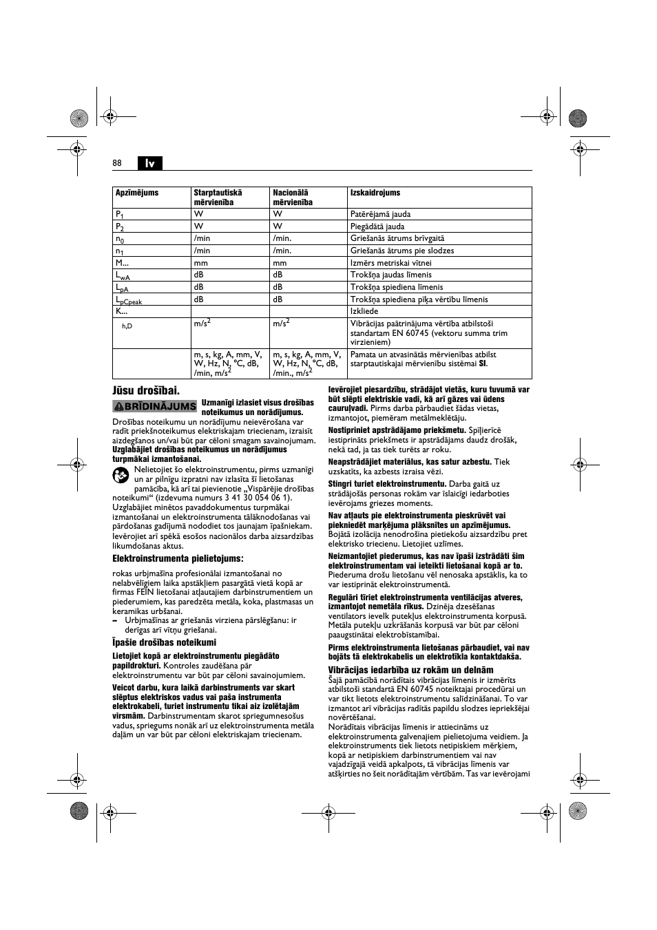 Lv jūsu drošībai | Fein BOP 10-2 User Manual | Page 88 / 110