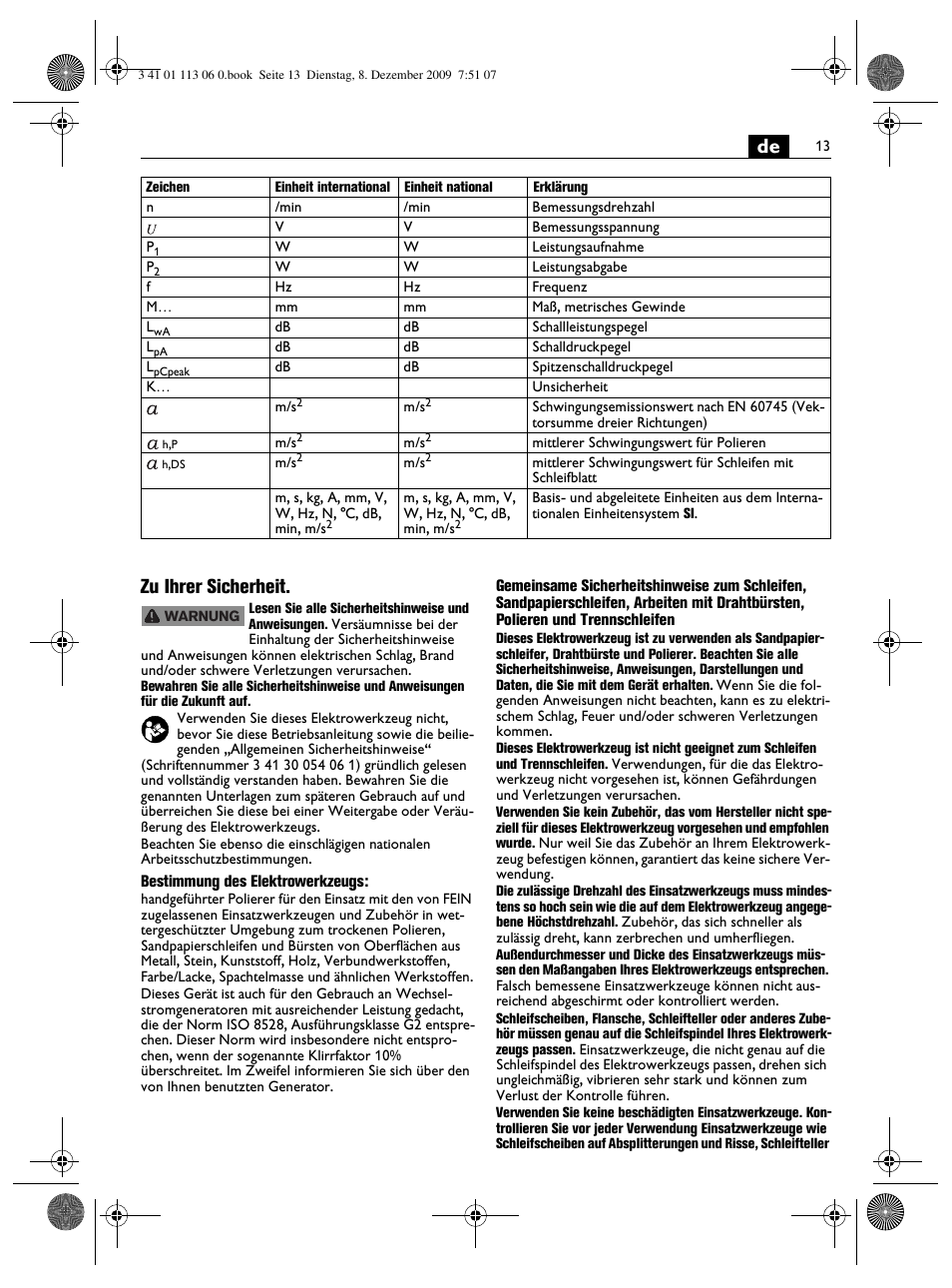 De zu ihrer sicherheit | Fein WPO 14-15E User Manual | Page 13 / 94