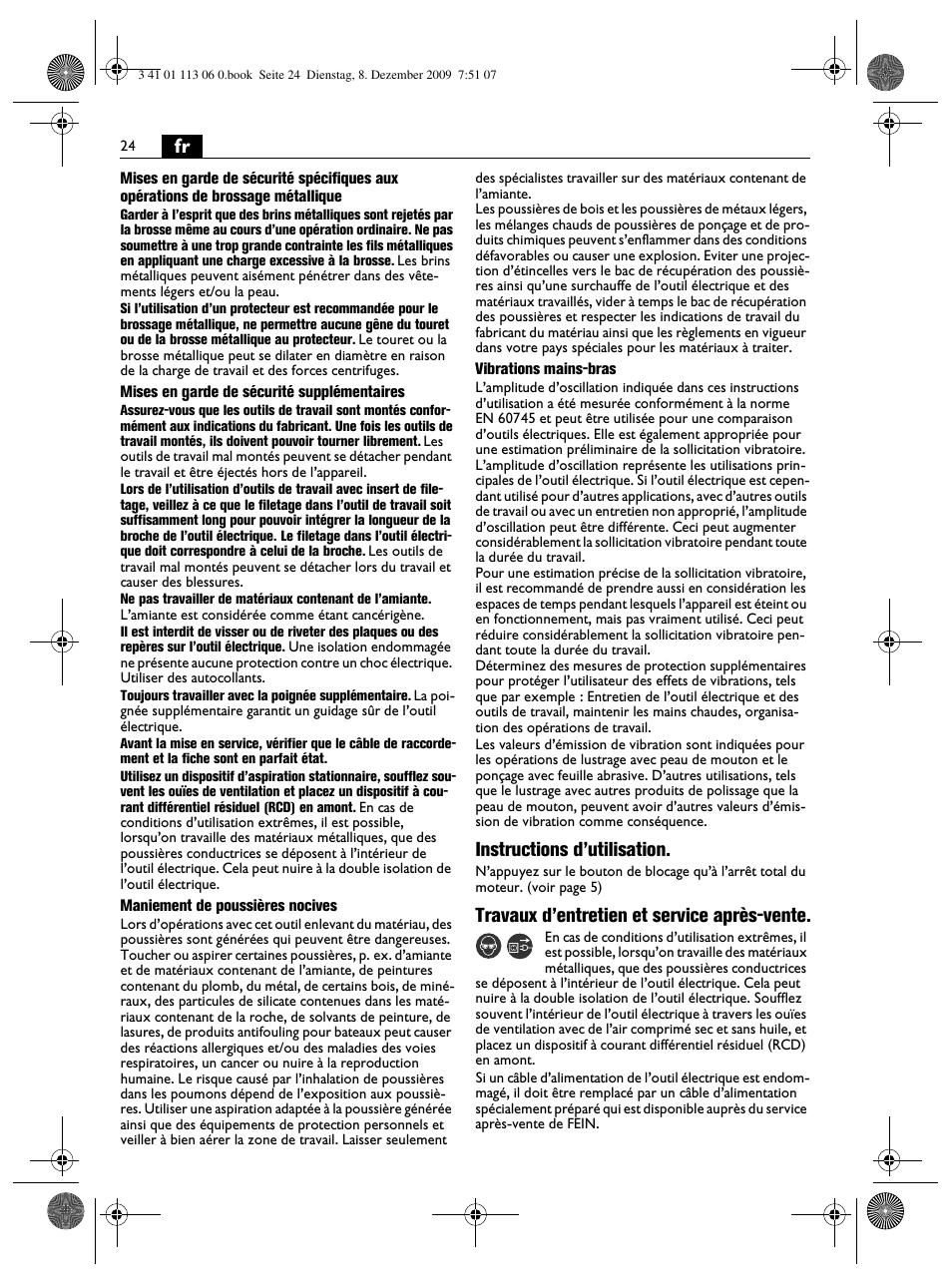 Instructions d’utilisation, Travaux d’entretien et service après-vente | Fein WPO 14-15E User Manual | Page 24 / 94