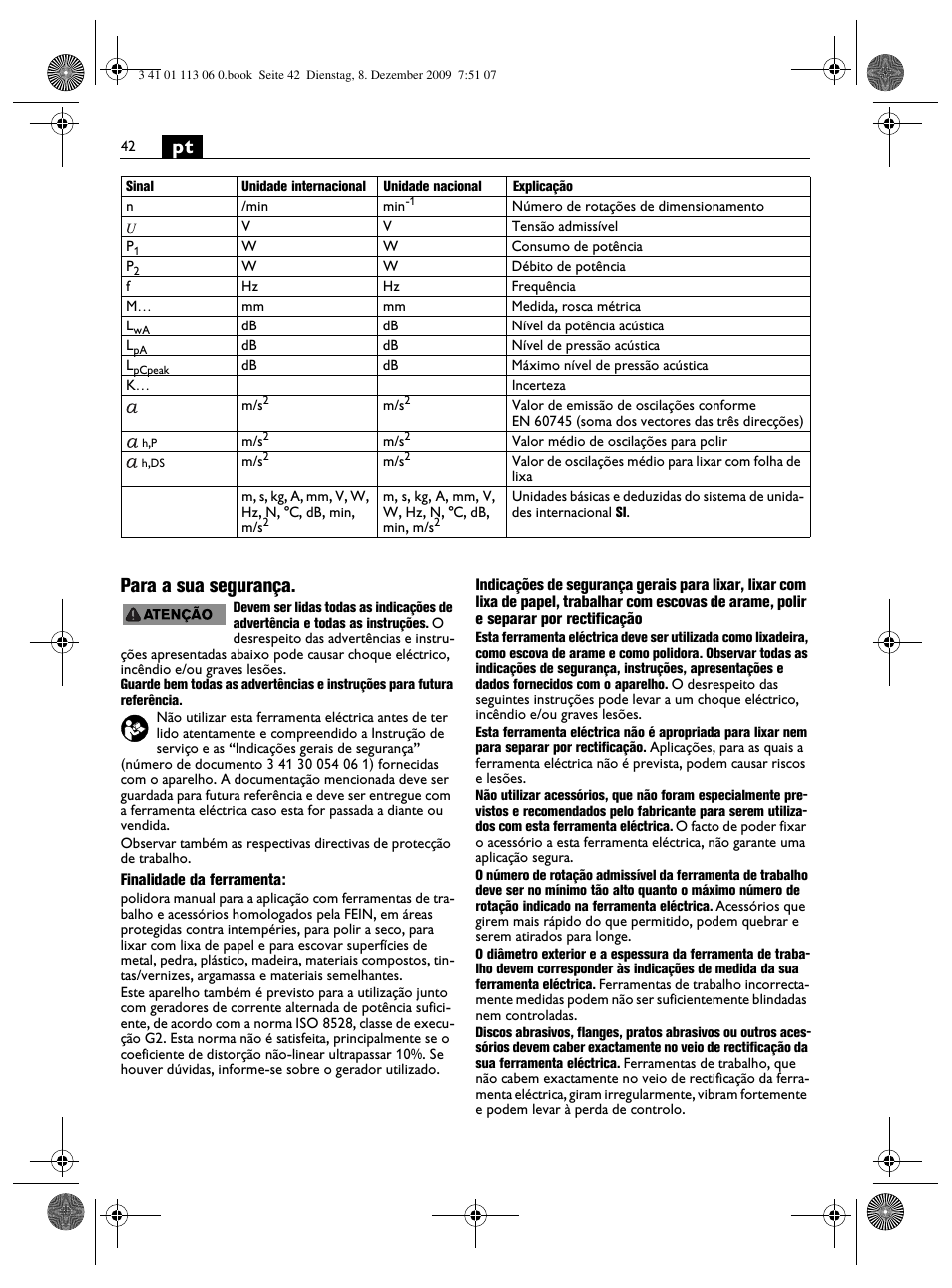 Pt para a sua segurança | Fein WPO 14-15E User Manual | Page 42 / 94