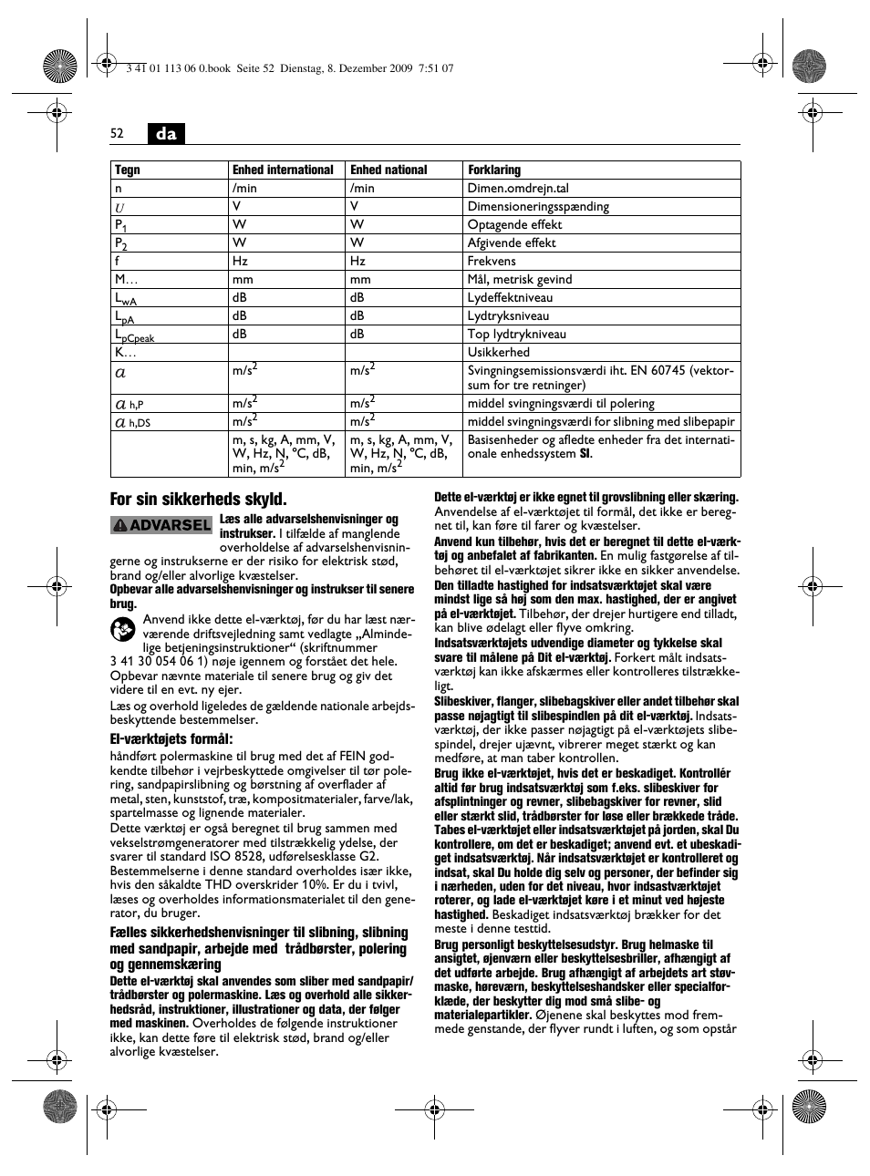 Da for sin sikkerheds skyld | Fein WPO 14-15E User Manual | Page 52 / 94