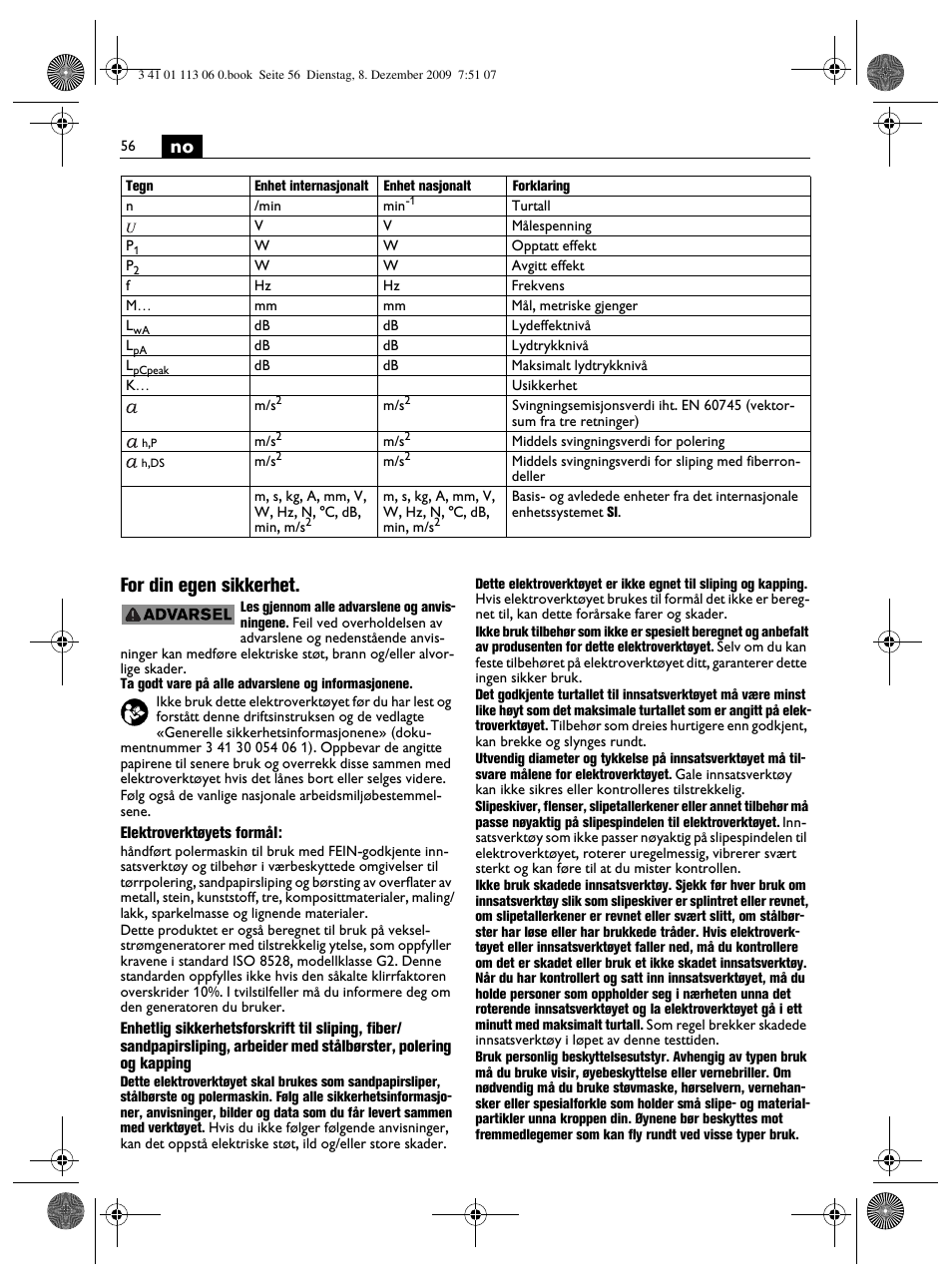 No for din egen sikkerhet | Fein WPO 14-15E User Manual | Page 56 / 94