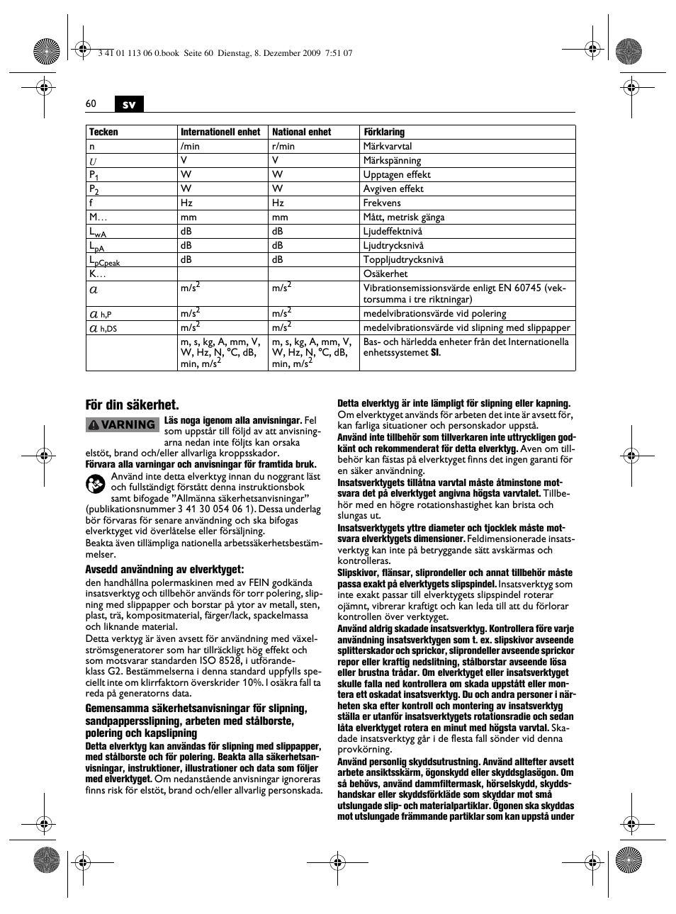 Sv för din säkerhet | Fein WPO 14-15E User Manual | Page 60 / 94