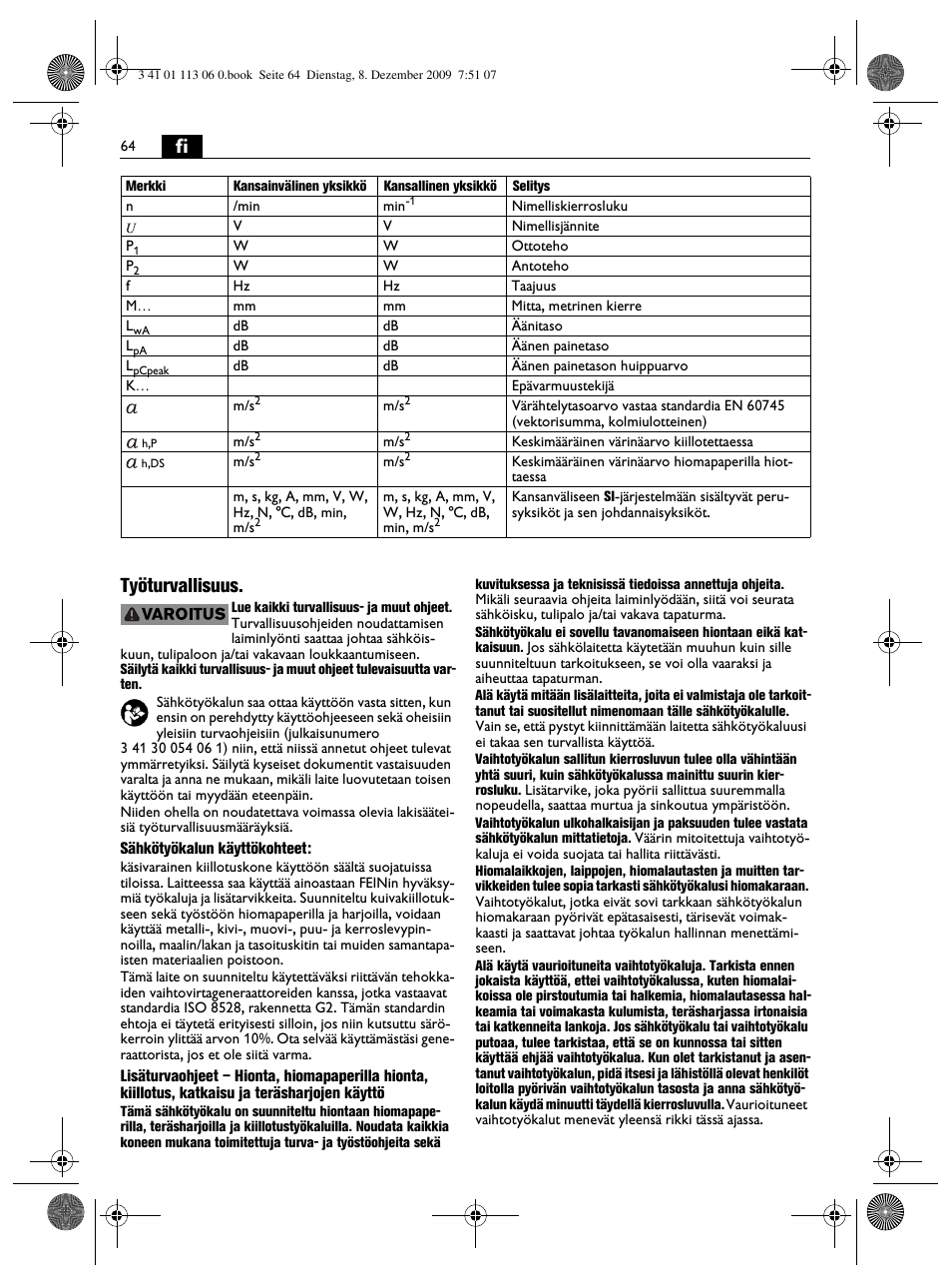 Fi työturvallisuus | Fein WPO 14-15E User Manual | Page 64 / 94