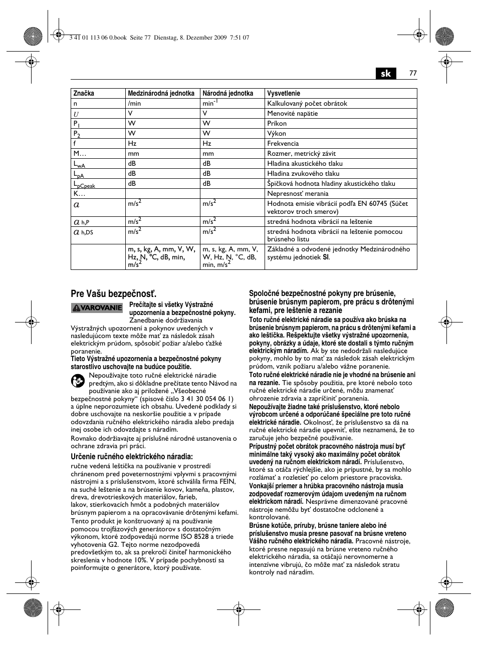 Sk pre va‰u bezpeãnosè | Fein WPO 14-15E User Manual | Page 77 / 94