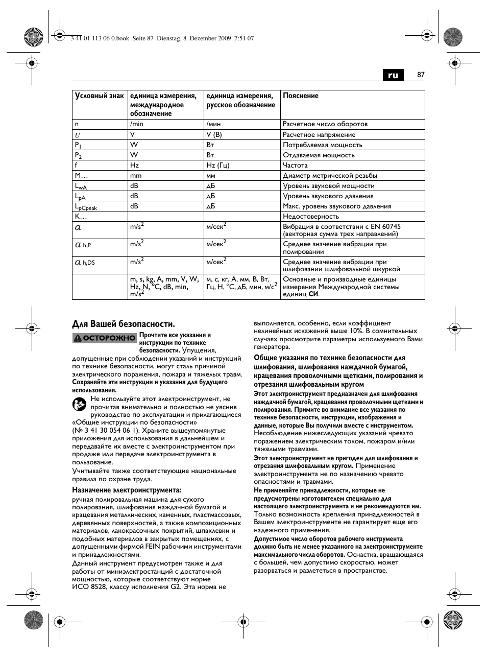 Ru для вашей безопасности | Fein WPO 14-15E User Manual | Page 87 / 94