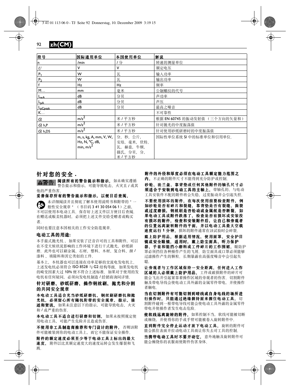 Zh(cm) | Fein WPO 14-15E User Manual | Page 92 / 94