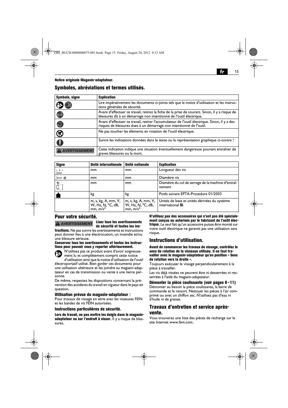 Instructions d’utilisation, Travaux d’entretien et service après- vente | Fein ASCT18M магазин User Manual | Page 15 / 63