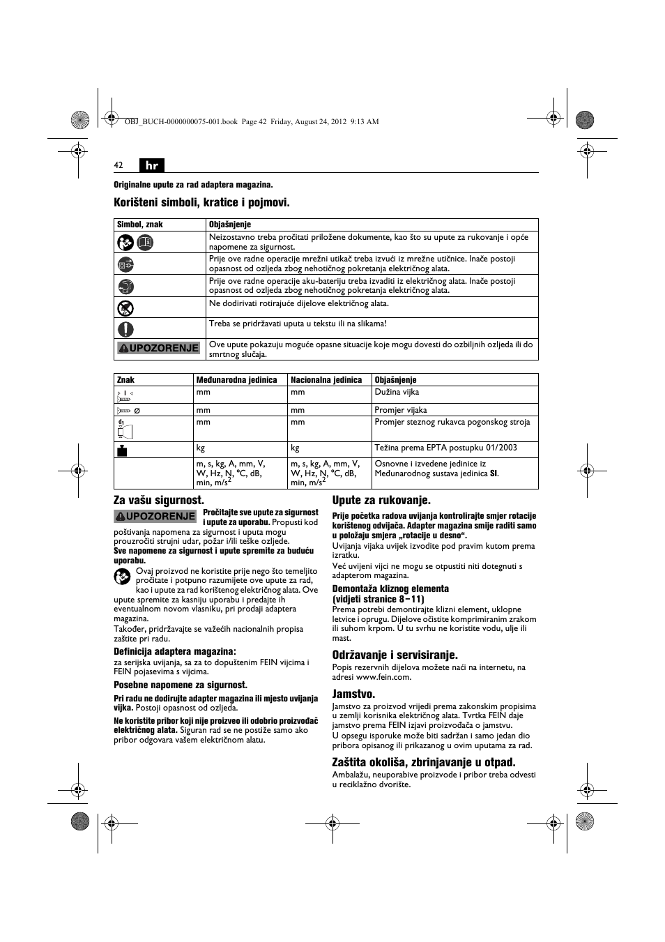 Upute za rukovanje, Održavanje i servisiranje, Jamstvo | Zaštita okoliša, zbrinjavanje u otpad | Fein ASCT18M магазин User Manual | Page 42 / 63