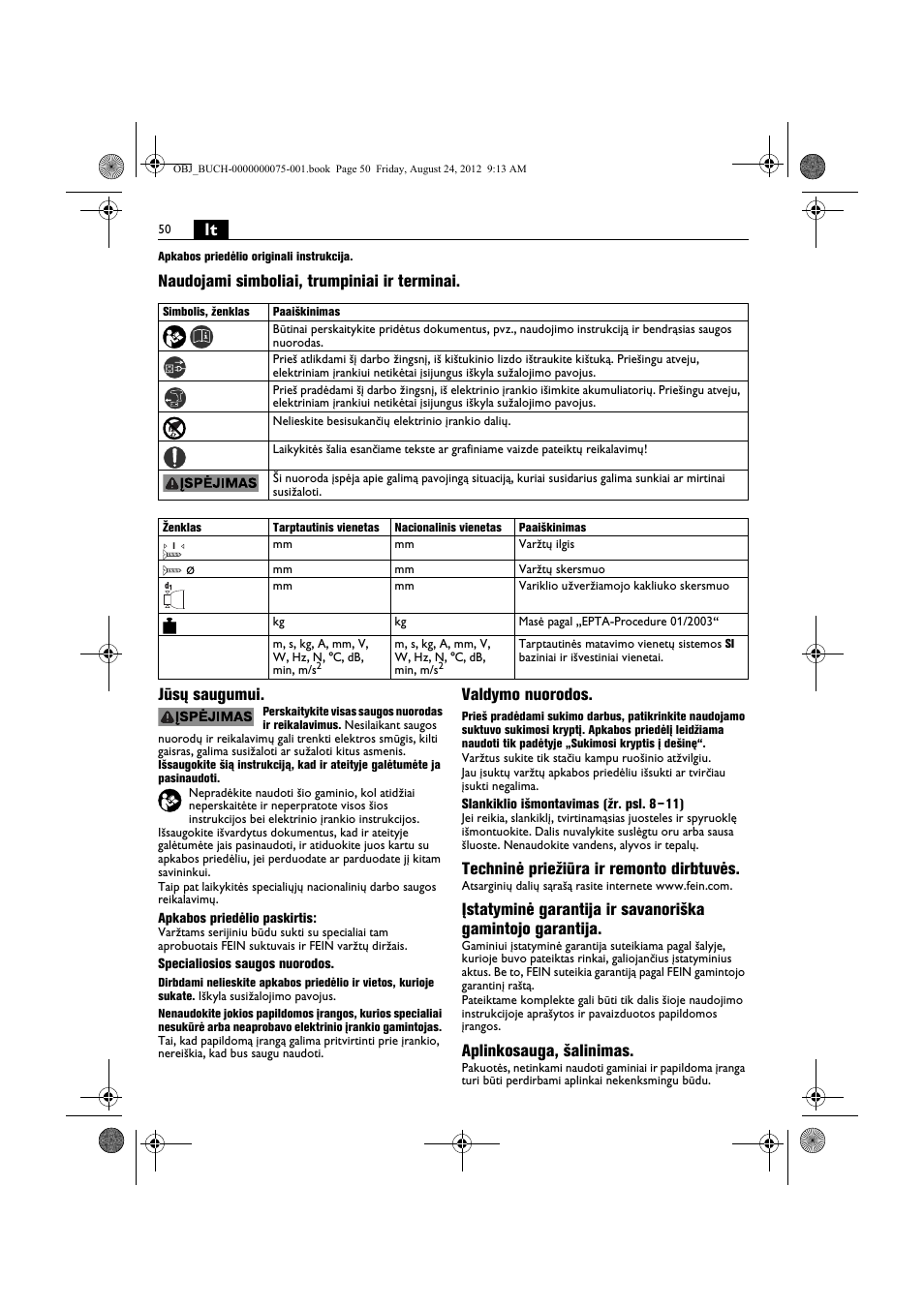 Valdymo nuorodos, Techninė priežiūra ir remonto dirbtuvės, Aplinkosauga, šalinimas | Fein ASCT18M магазин User Manual | Page 50 / 63