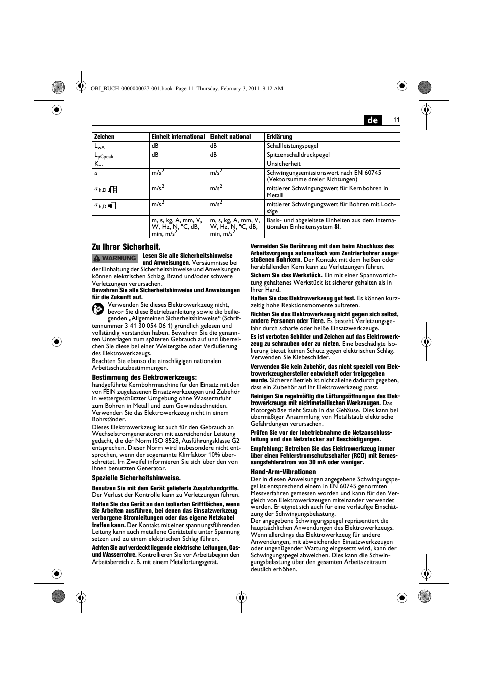 De zu ihrer sicherheit | Fein KBH25 User Manual | Page 11 / 117