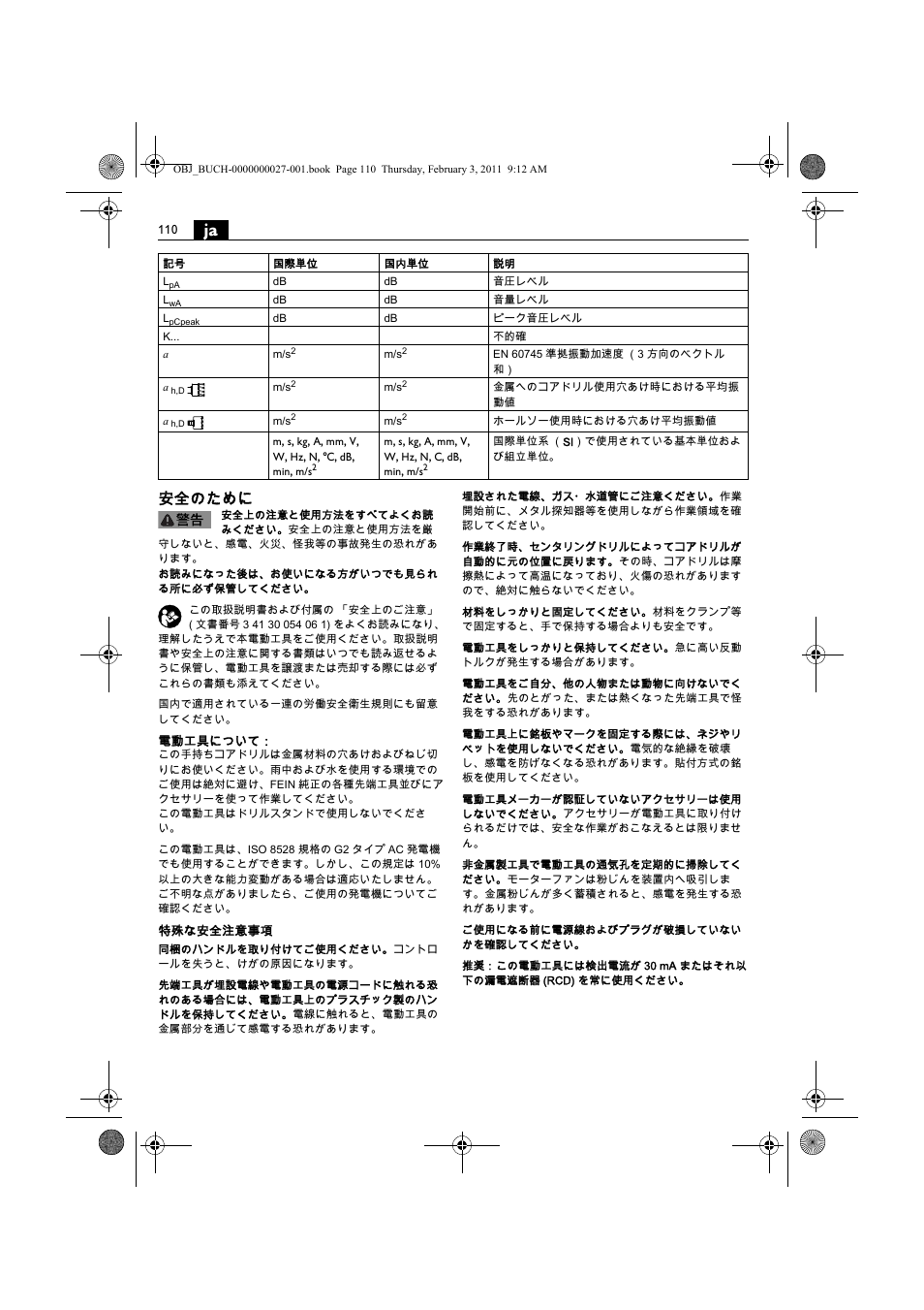 安全のために | Fein KBH25 User Manual | Page 110 / 117
