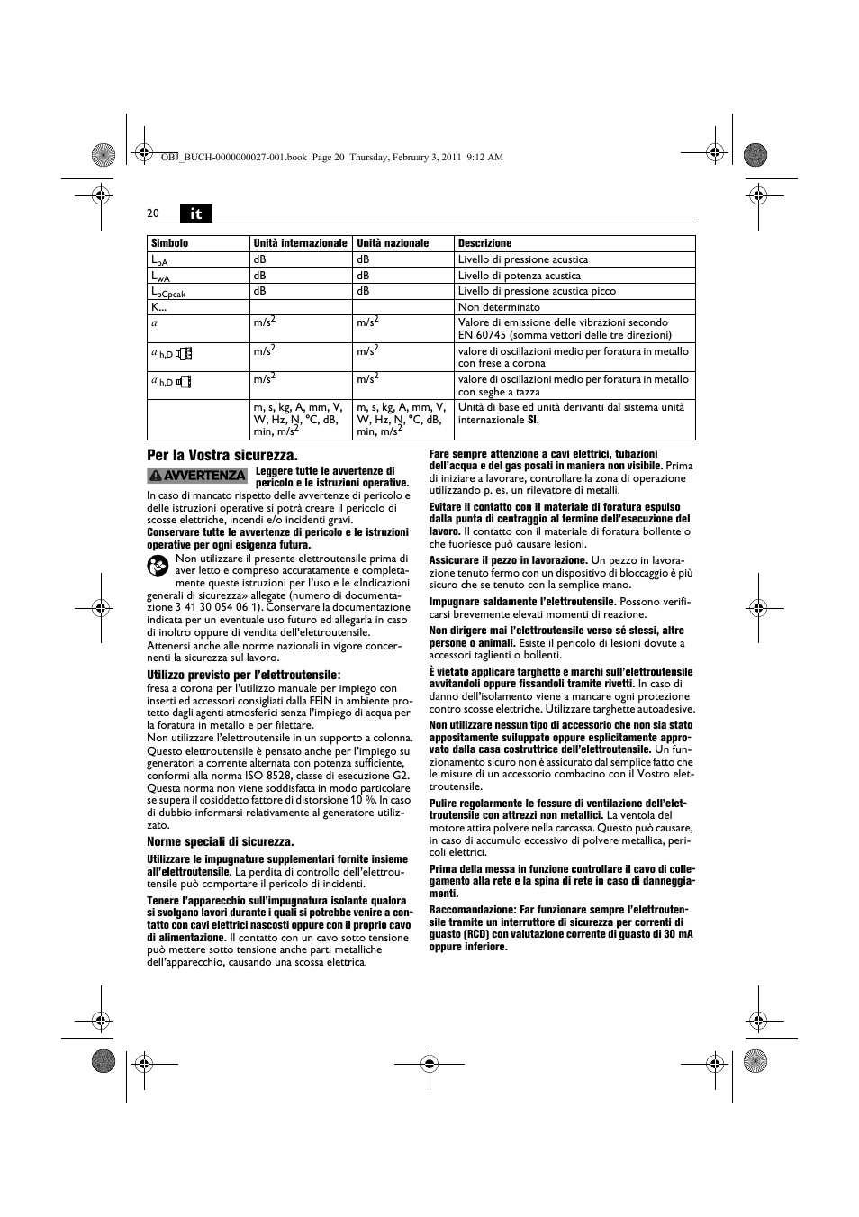 It per la vostra sicurezza | Fein KBH25 User Manual | Page 20 / 117