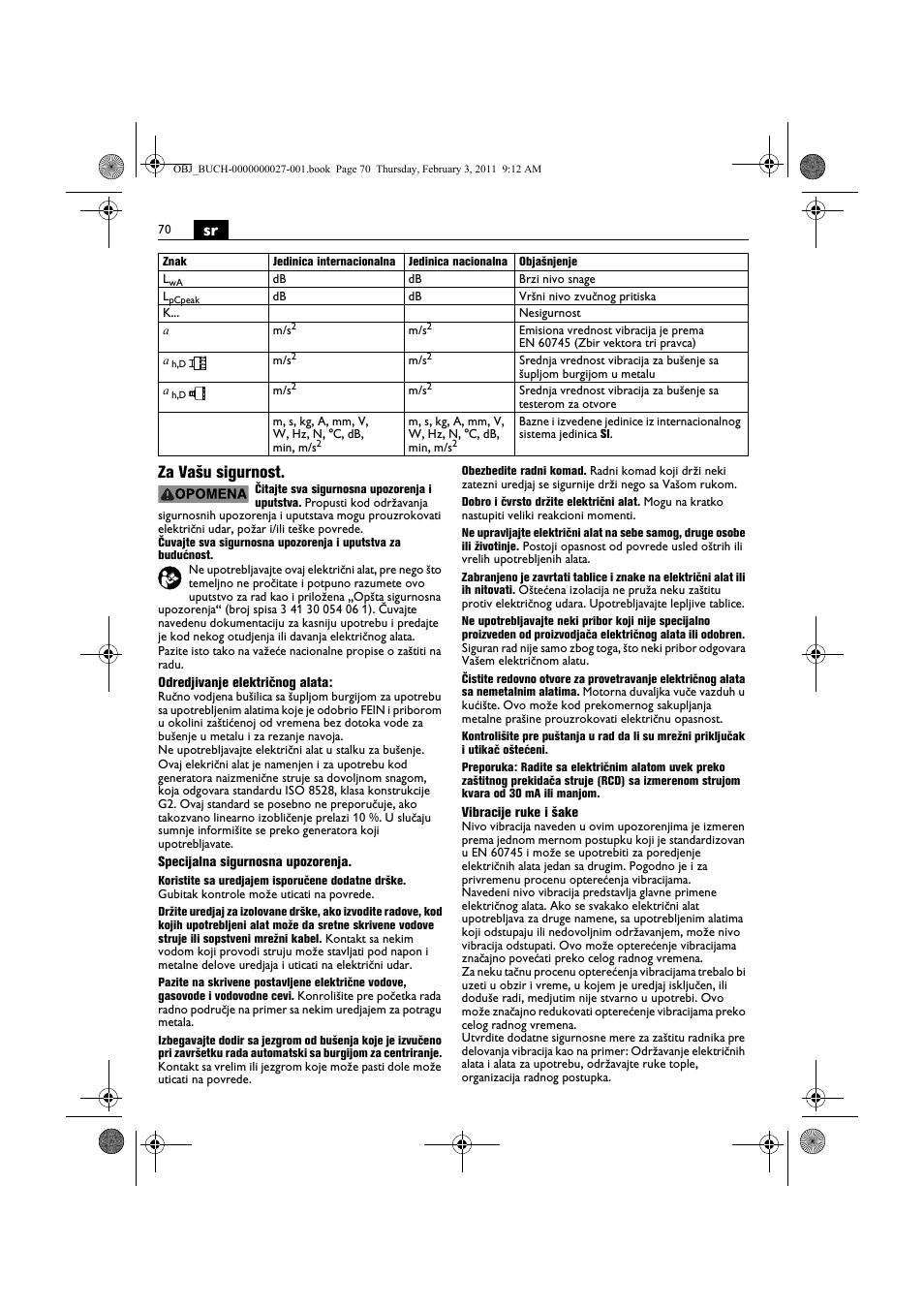 Sr za vašu sigurnost | Fein KBH25 User Manual | Page 70 / 117