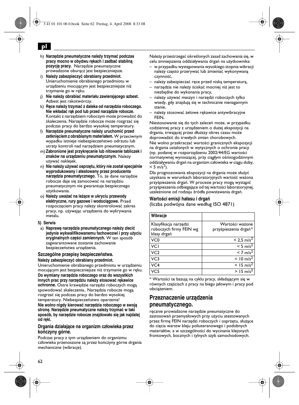 Przeznaczenie urzàdzenia pneumatycznego | Fein MOtlx_6_25 User Manual | Page 62 / 70
