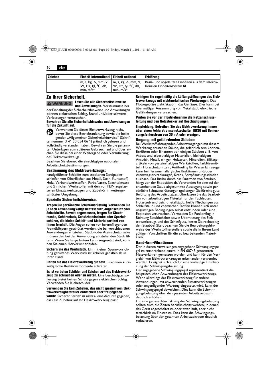 De zu ihrer sicherheit | Fein MSf 636-1 User Manual | Page 10 / 108