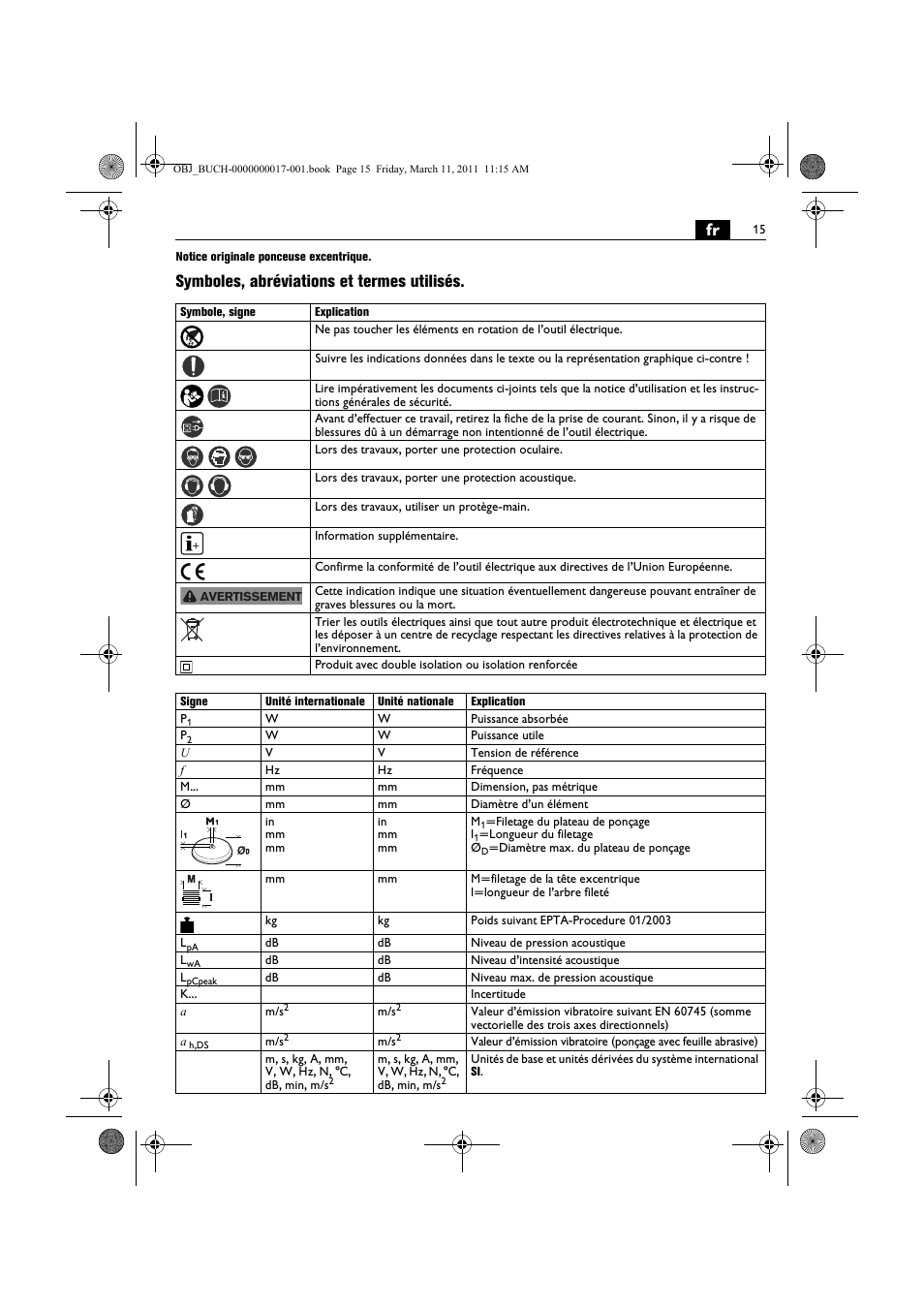 Symboles, abréviations et termes utilisés | Fein MSf 636-1 User Manual | Page 15 / 108