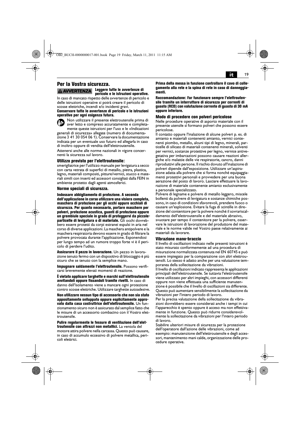 It per la vostra sicurezza | Fein MSf 636-1 User Manual | Page 19 / 108