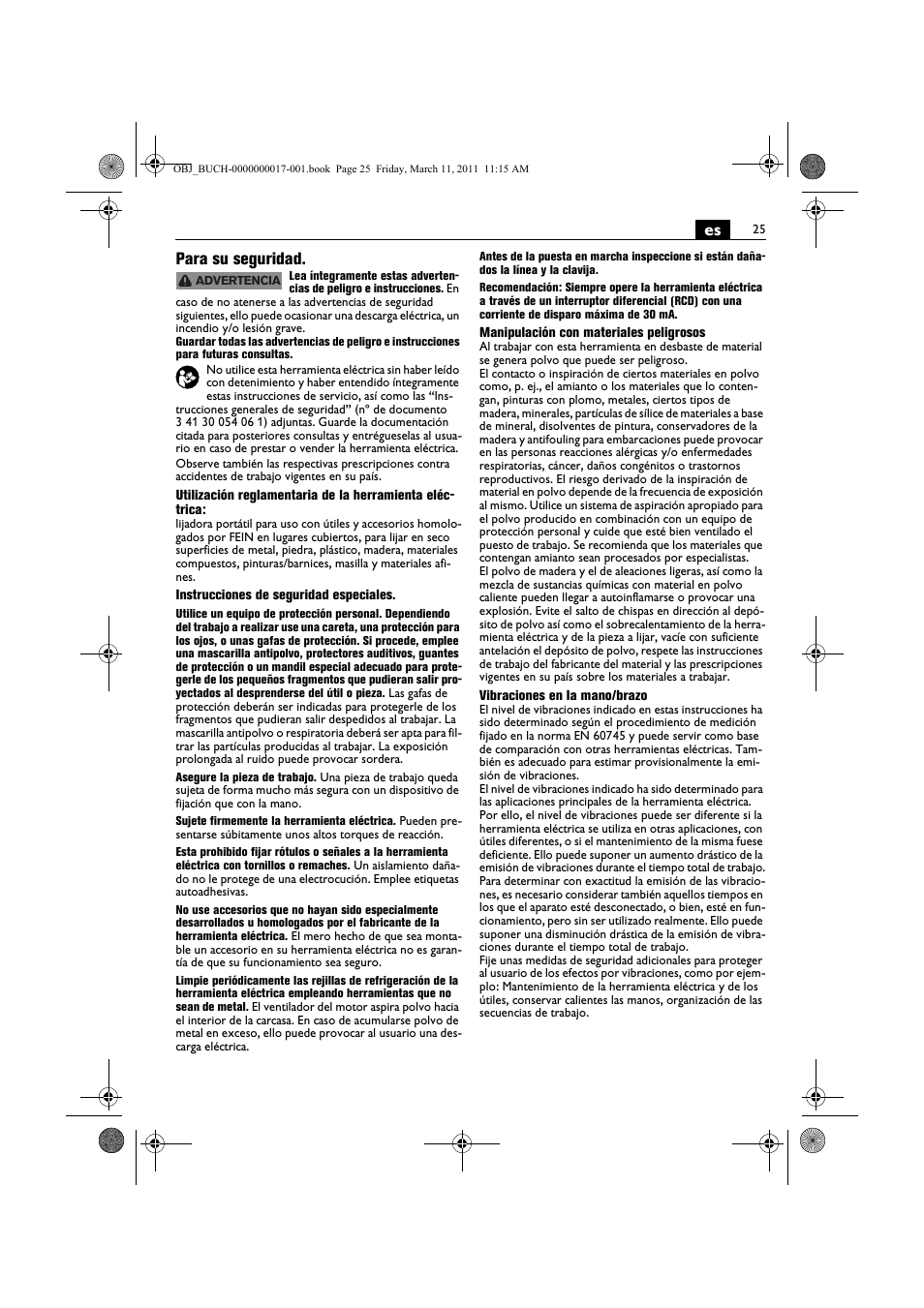 Es para su seguridad | Fein MSf 636-1 User Manual | Page 25 / 108